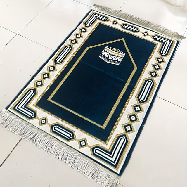 VIKAMA Gebetsmatte mit geometrischem Design in Tiefblau, waschbare orientalische Gebetsmatte mit Fransen - Bild 1