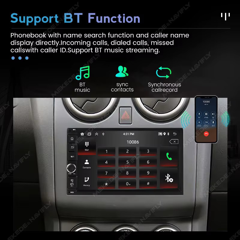 STRONGNAVI Universal 2 DIN Auto-Radio mit Android 15, 7 Zoll Multimedia-Player inklusive GPS, Bluetooth, Wi-Fi, Wireless CarPlay und Android Auto, Schwarz - Bild 3