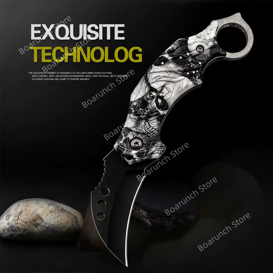 Personalisierbares Outdoor Klappmesser mit Adlerklaue und Wolfsmotiv, gebogenes Taschenmesser für Camping und unterwegs - Bild 3