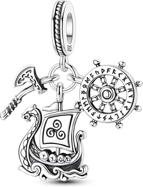 Charms 925 Sterlingsilber, Perle, CZ-Zirkon, Wikingerschiff, Damen - Bild 1