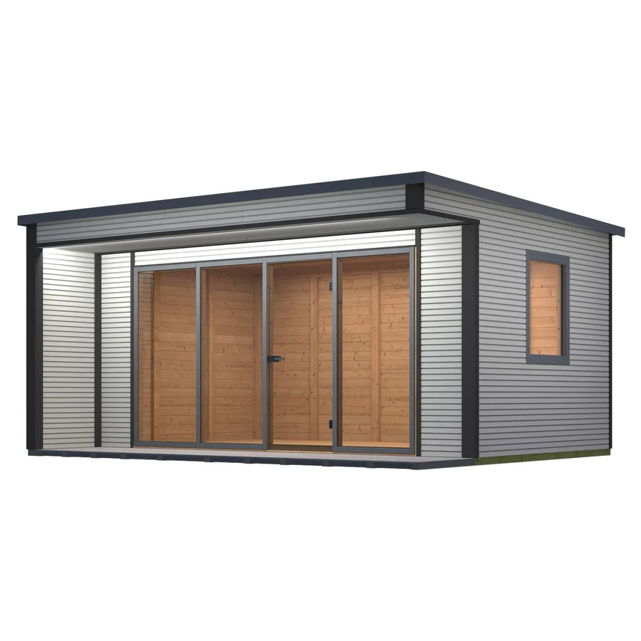 Weka Designhaus Cubilis 4.0 Gartenhaus aus Massivholz in Grau mit Aluminium-Dachblende und Regenrinnen-Set - Bild 2