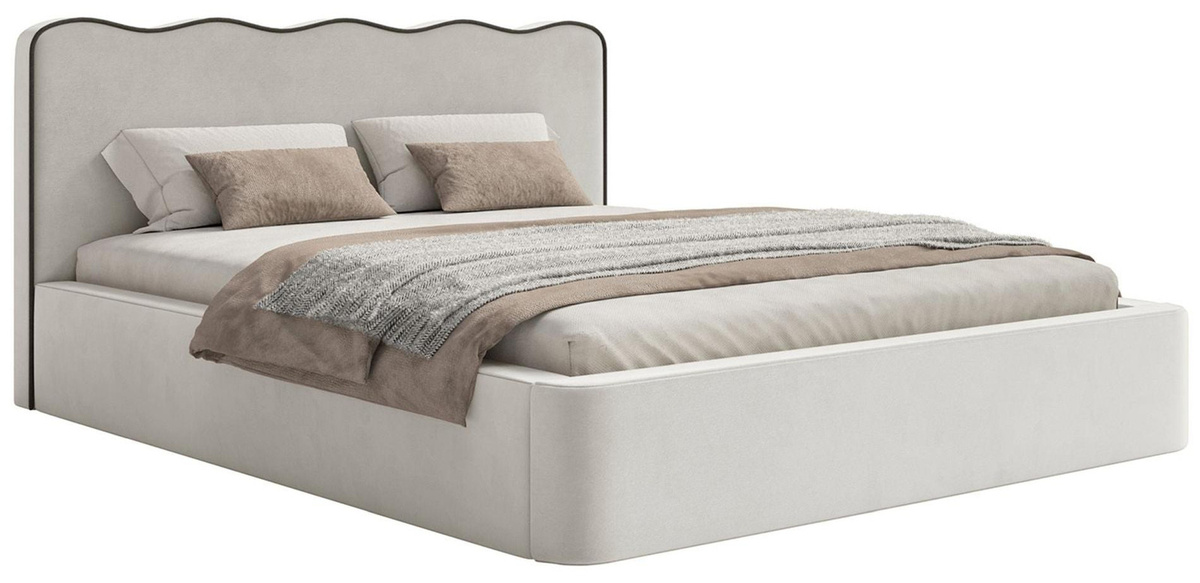 Selsey Polsterbett Duney mit Veloursbezug und geschwungenem Kopfteil in Hellbeige, B/T/H: 180 x 200 cm - Bild 1