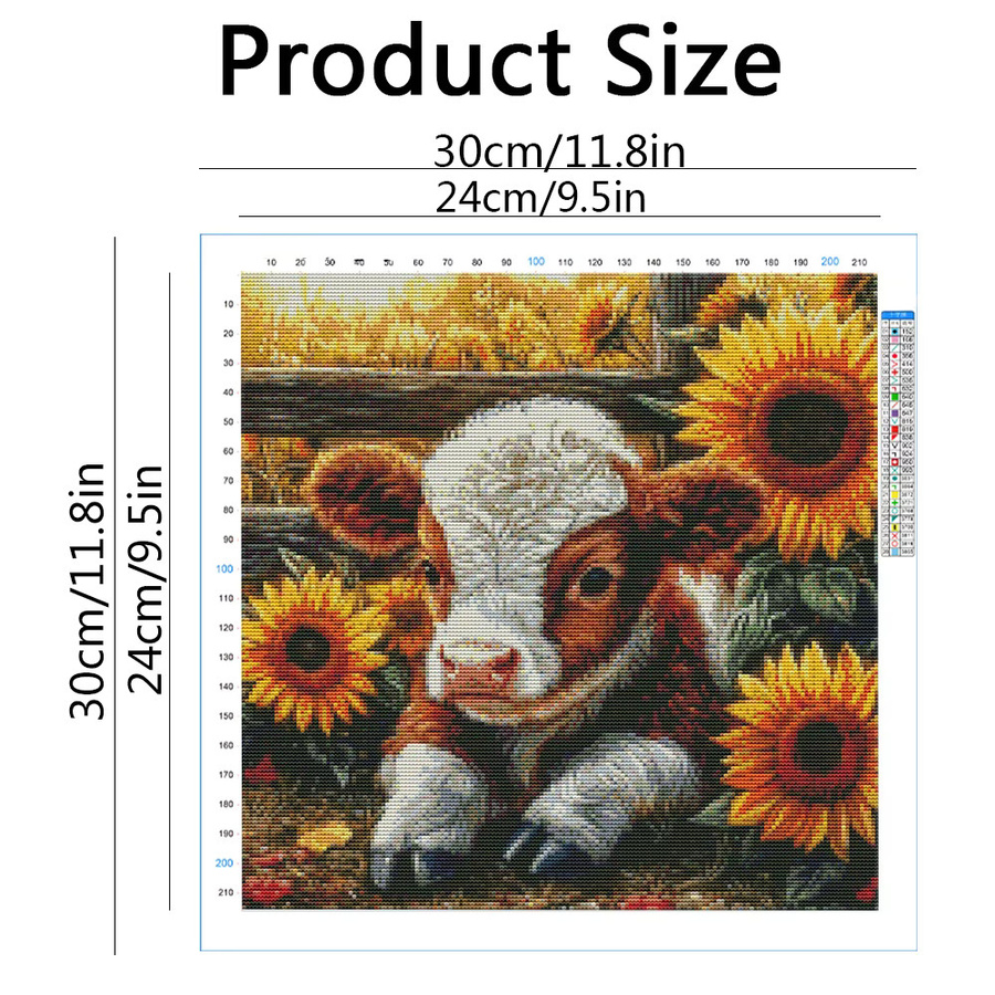 Evershine Kreuzstichset Kuh mit Sonnenblumen 11ct 5D DIY Stickerei in Multicolour - Bild 2