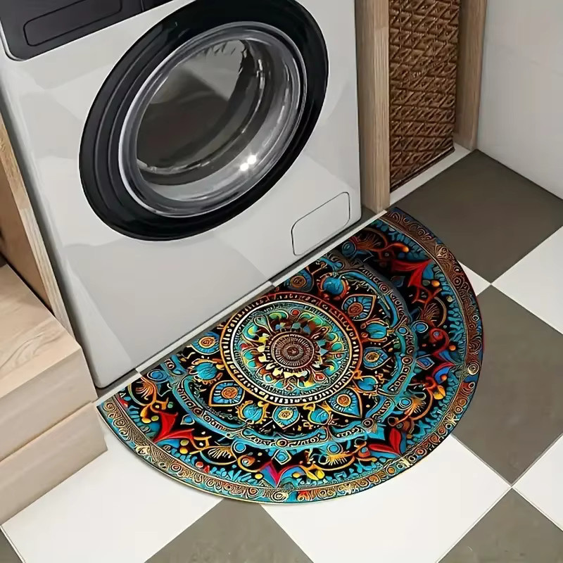 VIKAMA Böhmischer halbrunder Teppich in Multicolour, rutschfeste Eingangsmatte und Badezimmer-Fußmatte mit ethnischem Design, B/T: 60 x 40 cm - Bild 3
