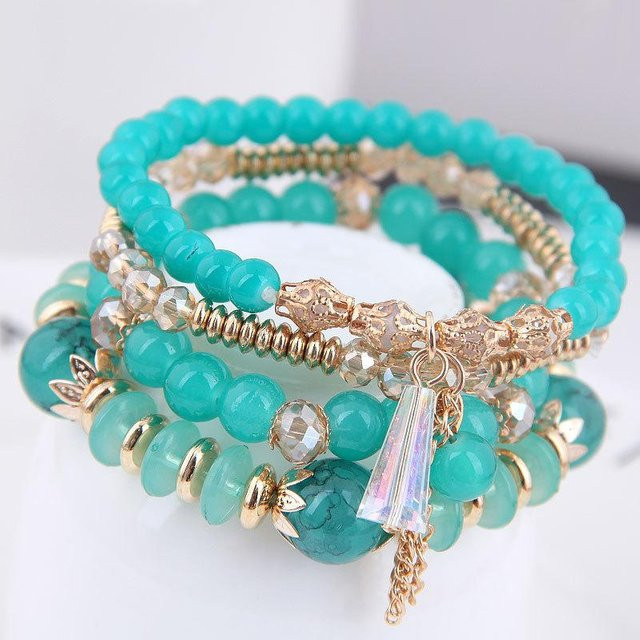 Mehrlagiges Perlenarmband aus Kristall, blau, Damen - Bild 1
