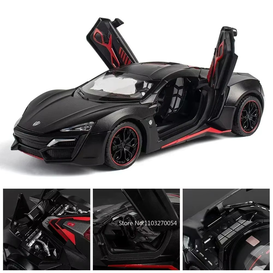 MAKEDA Lykan Supercar SRT Hellcat Modell, Spielzeug Auto, 1:24, mit Licht und Sound, Metall, Gummi Reifen - Bild 4