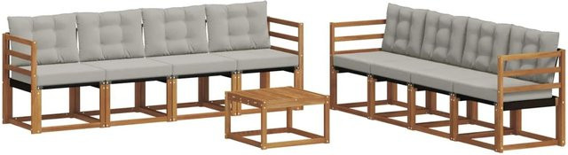 vidaXL Outdoor-Sofagarnitur 9-teilig aus Akazienholz und Textilene in Natur und Grau mit Kissen - Bild 1
