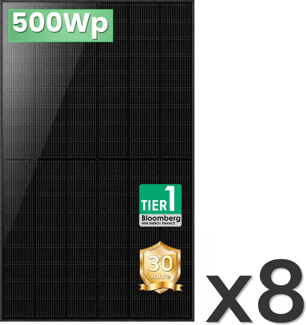 E.For.U Solarmodule Set mit 8 bifazialen Glas-Glas Photovoltaik-Modulen in Full Black, 500W pro Modul - Bild 1