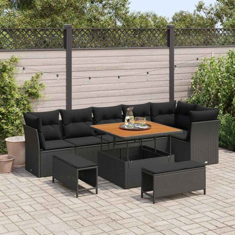 vidaXL Garten-Sofa-Set aus 9 Teilen in Schwarz aus modernem Poly-Rattan - Bild 1