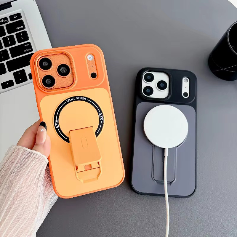 Magnetische Handyhülle mit Hautgefühl und Ständer für Apple iPhone 17 16 15 14 13 Pro Max, Schwarz, kabellose Lade-Schutzhülle - Bild 1