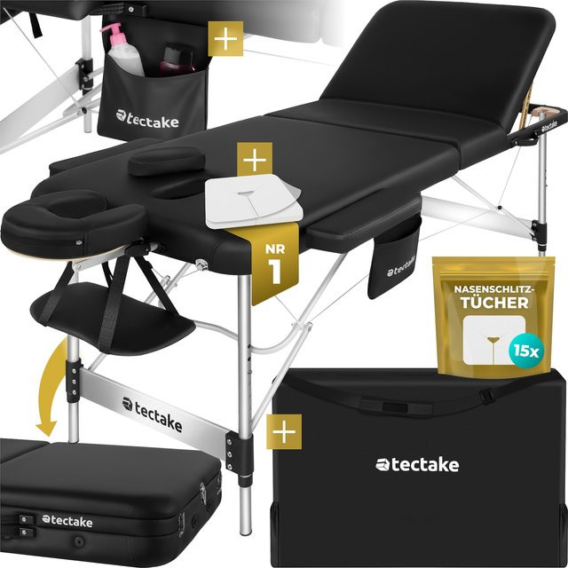 tectake 3 Zonen Massageliege Phuket Schwarz mit Aluminiumgestell, B/T/H: 212 x 103 x 90 cm, Breite: 70 cm - Bild 1