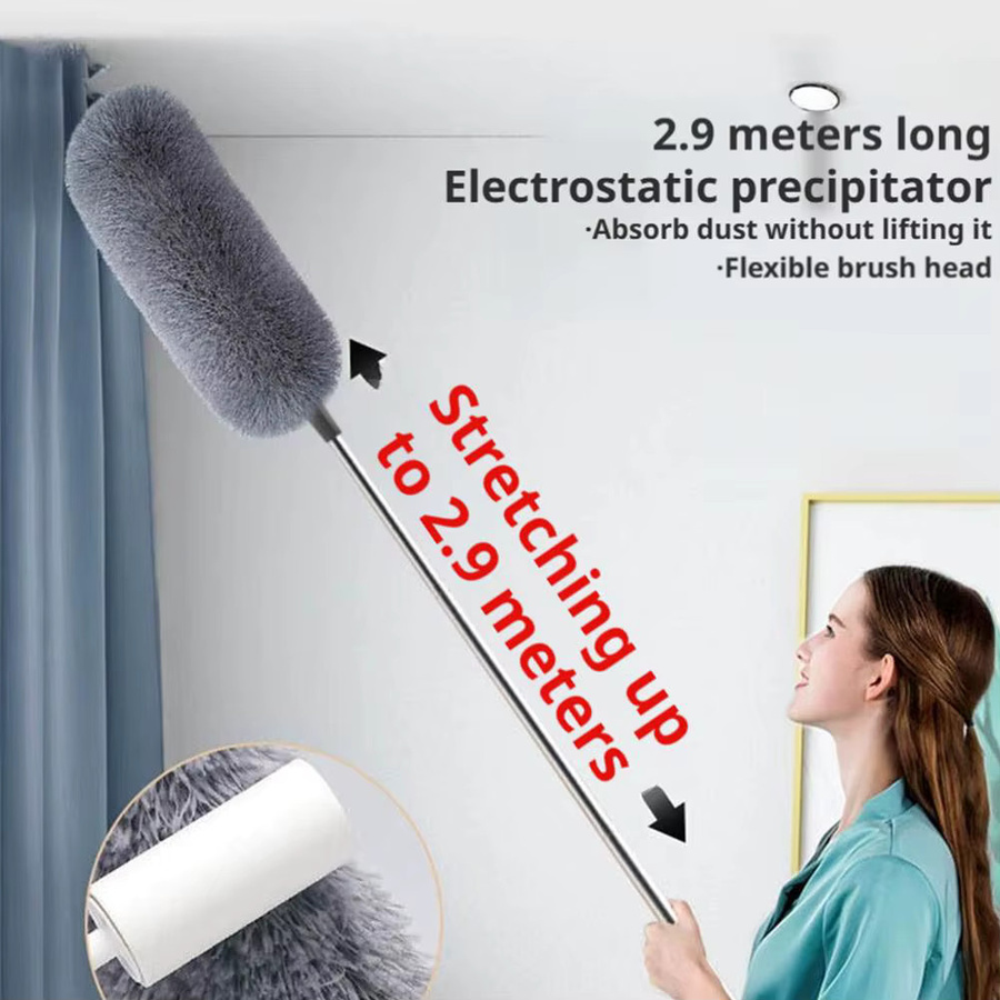 Flexibler Mikrofaser Staubwedel mit Teleskopstiel aus Edelstahl in Grau - Bild 3