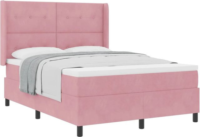 vidaXL Boxspringbett mit Matratze und Kopfteil in Rosa, Samt, B/T/H: 160 x 200 x 163 cm - Bild 1