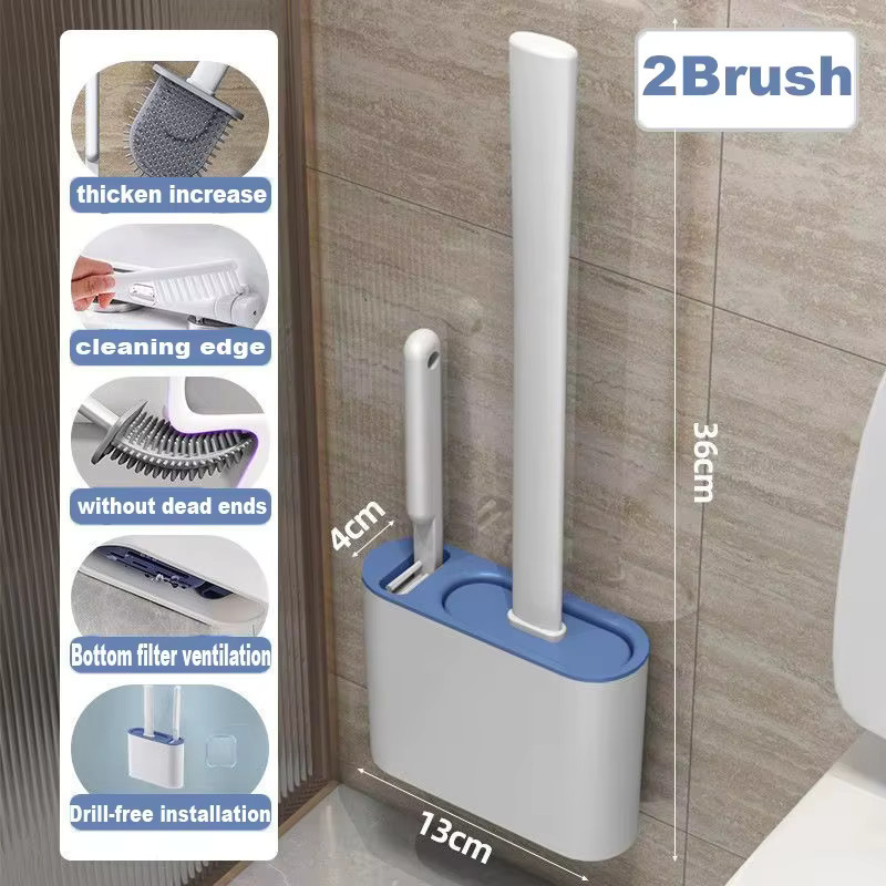 Untior Wandmontierte Toilettenbürste aus Silikon mit Halter in Blau, langstielige WC-Reinigungsbürste für dein Badezimmer, Höhe: 36,0 cm, Breite: 13,0 cm - Bild 2