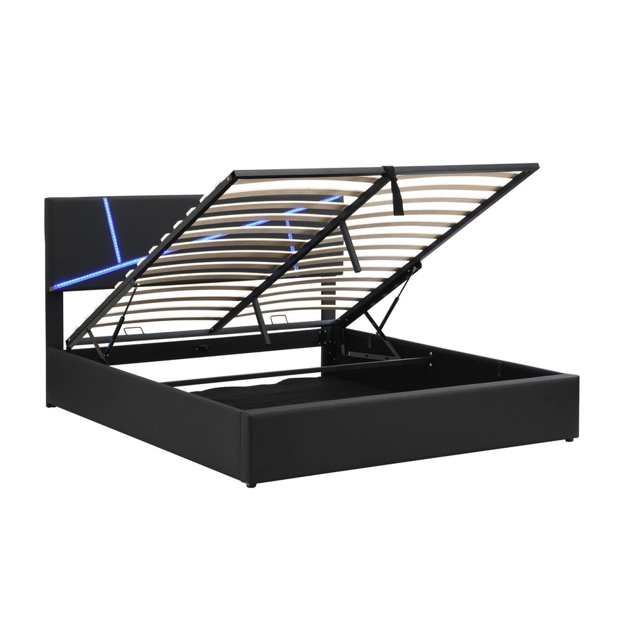 okwish Polsterbett mit LED-Lichtleisten und Lift-up-Funktion in Schwarz, B/T/H: 140 x 200 x 109 cm - Bild 2