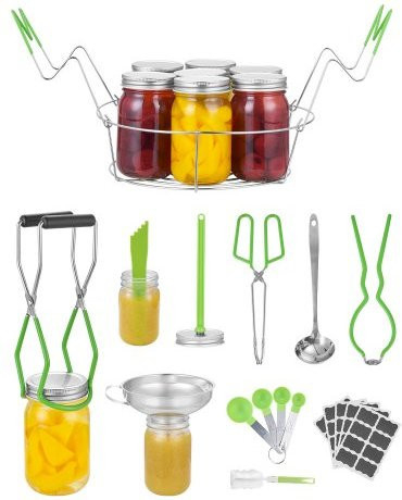 VEVOR Canning Supplies Starter Kit aus Edelstahl, 9-teiliges Wasserbad-Einkochset für Anfänger in Silber, inklusive Rack, Schöpfkelle, Messlöffel, Trichter, Zange, Glashalter und Schraubenschlüssel - Bild 1