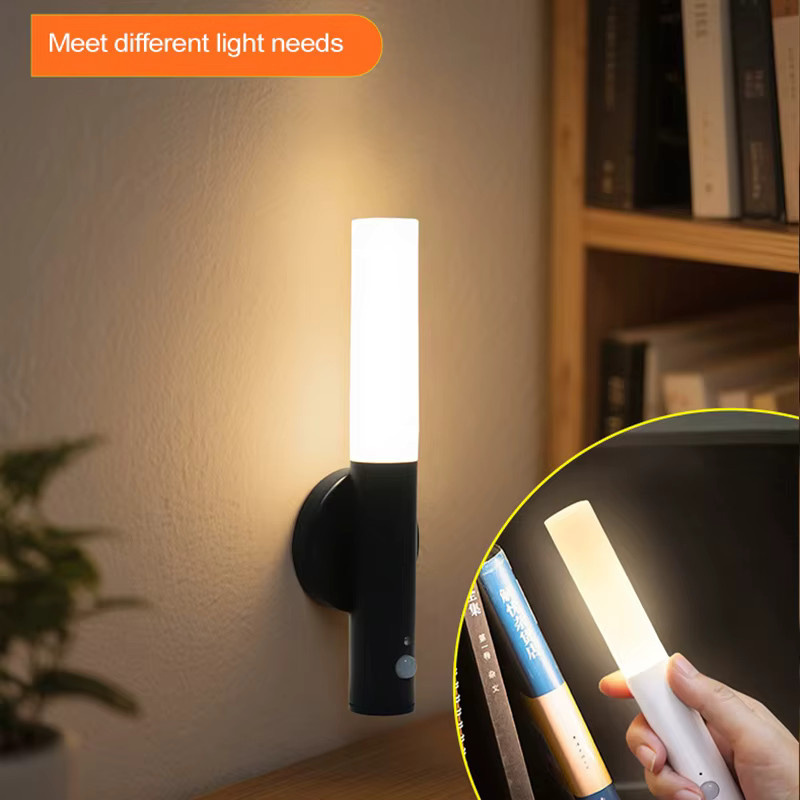 DARHYN LED Wandlampe mit Bewegungssensor, Wiederaufladbares Nachtlicht in Warmweiß, Schwarz - Bild 1