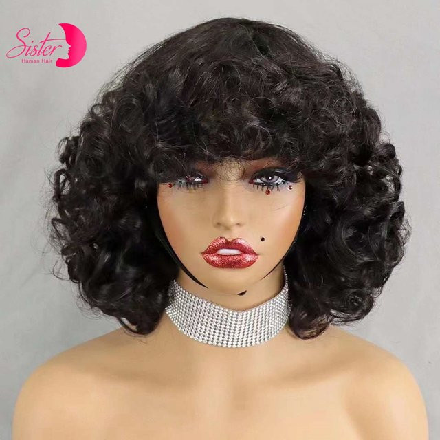 SISTER HAIR Bob-Perücke aus Echthaar, Lockig mit Pony, Damen - Bild 1