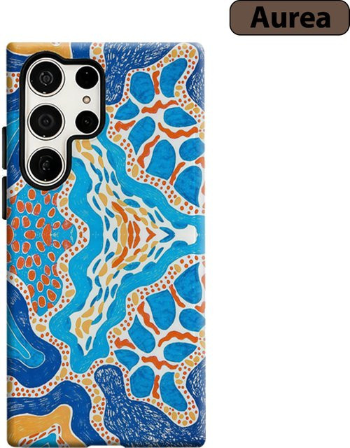 Stoßfeste Doppelschicht Handyhülle im Blaue Orange Pop-Art Abstrakte Optik für Samsung Galaxy S25 Ultra, S24 und S23 Ultra Plus - Bild 1