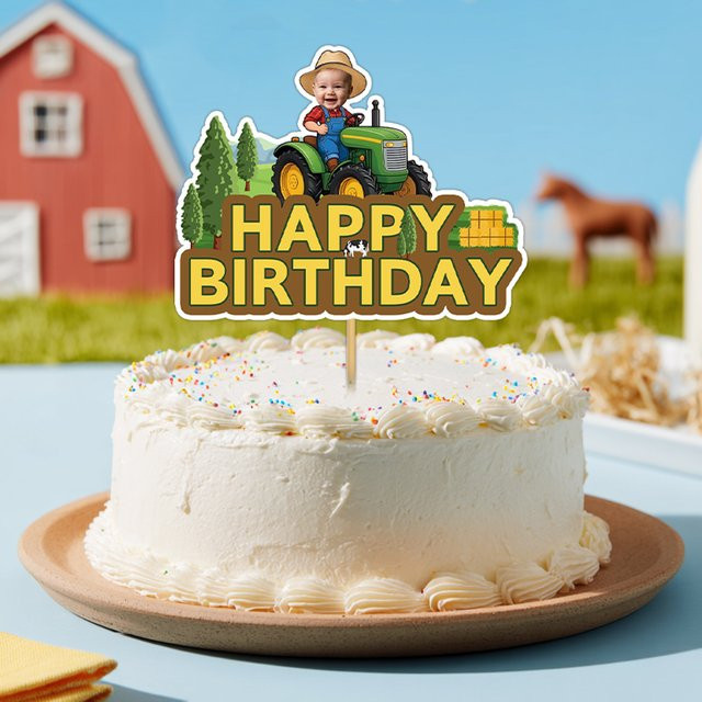 Personalisierter Cupcake Topper mit Gesicht für Bauernhof Mottoparty, bunte Papier-Kuchendekoration für Geburtstage von joy-enlife - Bild 1