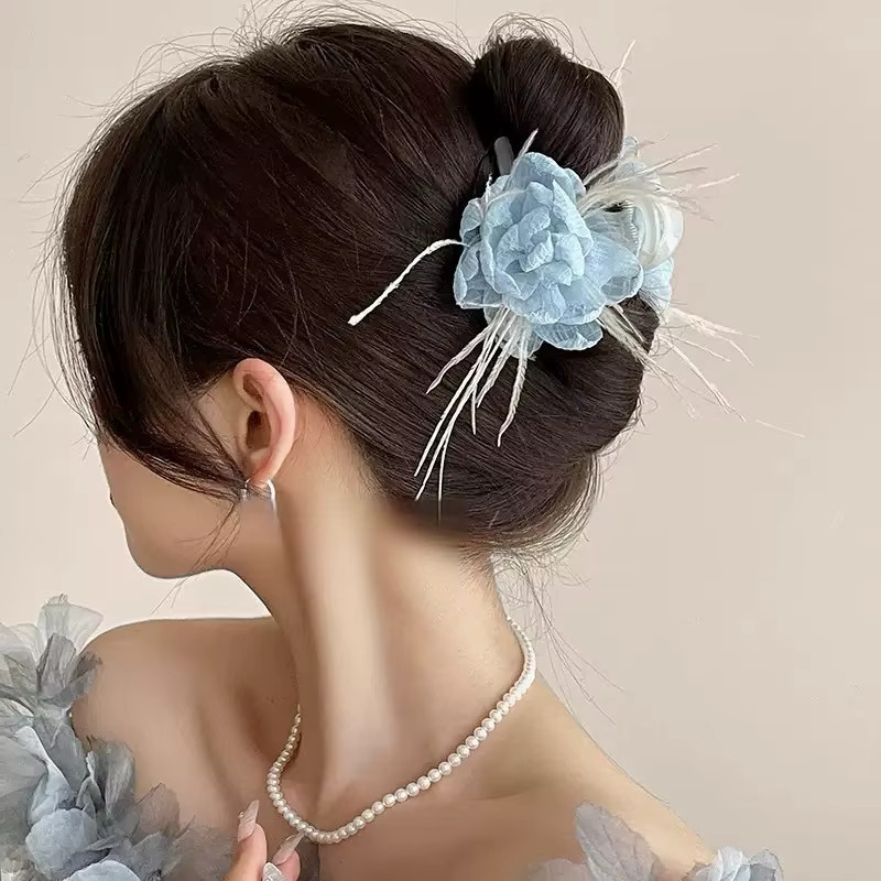 Haarschmuck Clip Chiffon Feder, Damen - Bild 2