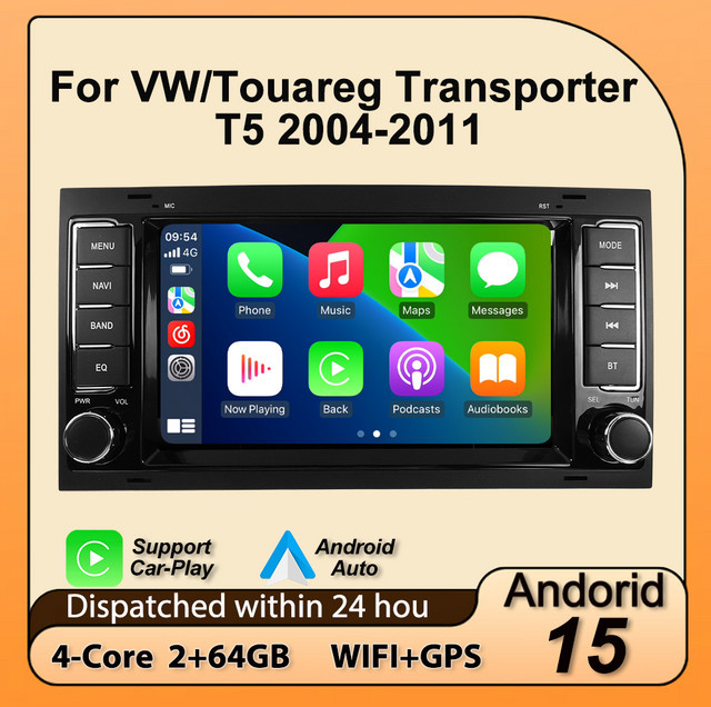 MEKEDE Android 15 Wireless Carplay Autoradio mit 7 Zoll Display für Volkswagen VW Touareg Multivan T5 Transporter 2004-2011 in Schwarz - Bild 1