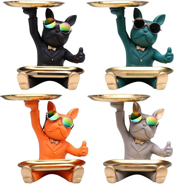 Kesoto Hundeskulptur mit Tablett als Organizer für Schlüssel und Kleinigkeiten, Schwarz - Bild 1