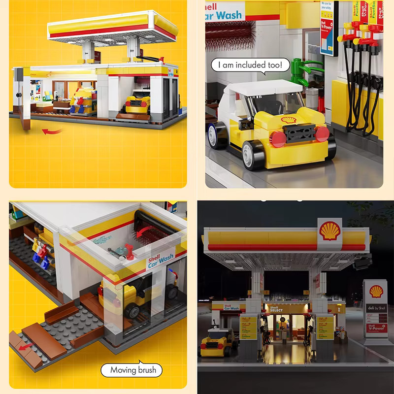 CaDA Shell DIY Shell Retail Station C66026W Autowaschanlage Tankstelle, Baustein-Set, mit USB-Beleuchtung, ab 14 Jahren - Bild 4