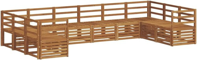 vidaXL Sofagarnitur aus Massivholz Akazie in Natur Braun, 10-teiliges L-Shape Set mit Polstern und Latten-Design - Bild 1
