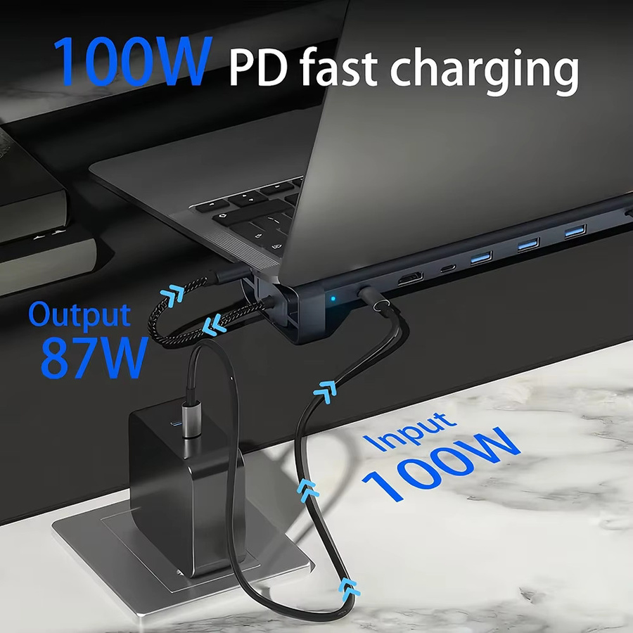 KEBIDUMEI 10-in-1 USB-C Dockingstation in Grau mit 4K HDMI, 100W PD, Ethernet und SD/TF Kartenleser - Bild 4