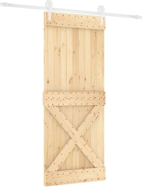 vidaXL Schiebetür aus massivem Kiefernholz in Natur und Weiß, B/H: 100 x 210 cm - Bild 1