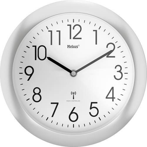 Mebus Funk Wanduhr Silber Weiß Analog Modern mit Radio Control, Durchmesser: 25 cm - Bild 1