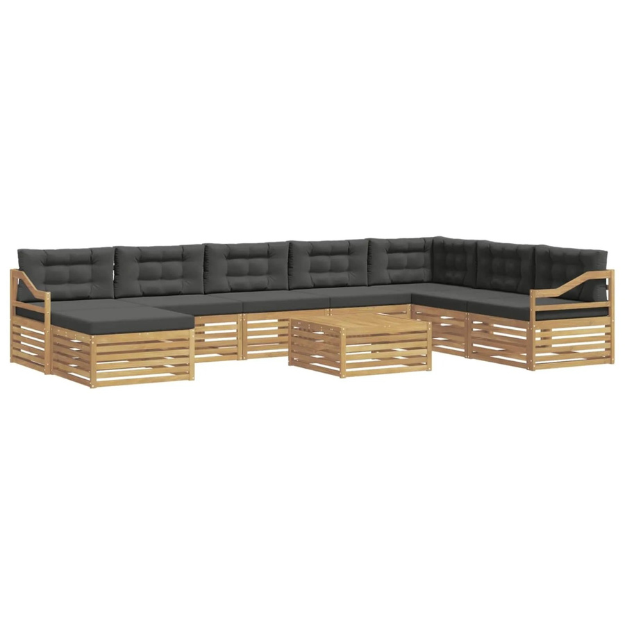 vidaXL Outdoor-Sofagarnitur 9-teilig aus Akazienholz mit Polsterkissen in Weiß und Anthrazit - Bild 2