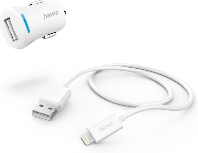 Hama Auto-Ladegerät mit Lightning-Ladekabel, 12 W, 1 m, Weiß - Bild 1