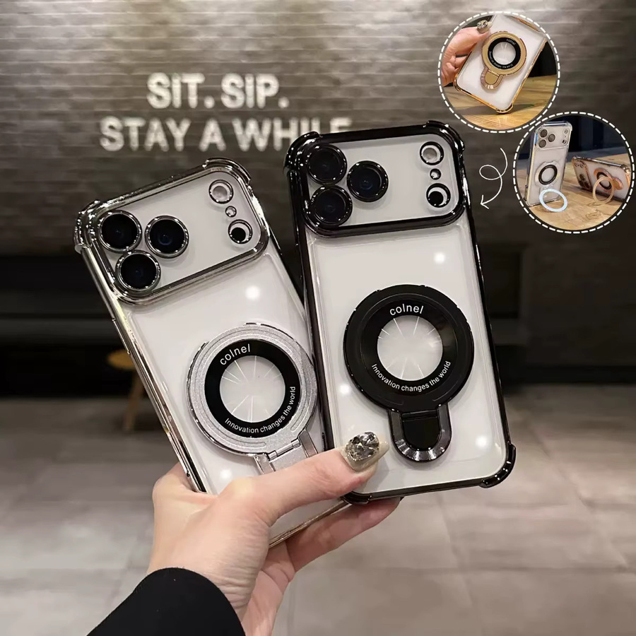 Samsung Magnetische Standhülle für Galaxy S26 Ultra S25 FE S24 S23 S22 S21 Plus, stoßfeste transparente Schutzhülle mit Gold-Akzenten - Bild 1