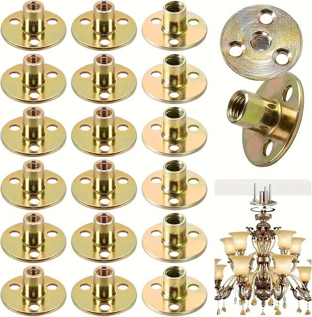 18-teiliges Set T-Muttern mit Flansch in Gold, verzinkt, Vollgewinde rechts, Größen M6/M8/M10 für die Möbelmontage und Befestigung - Bild 1