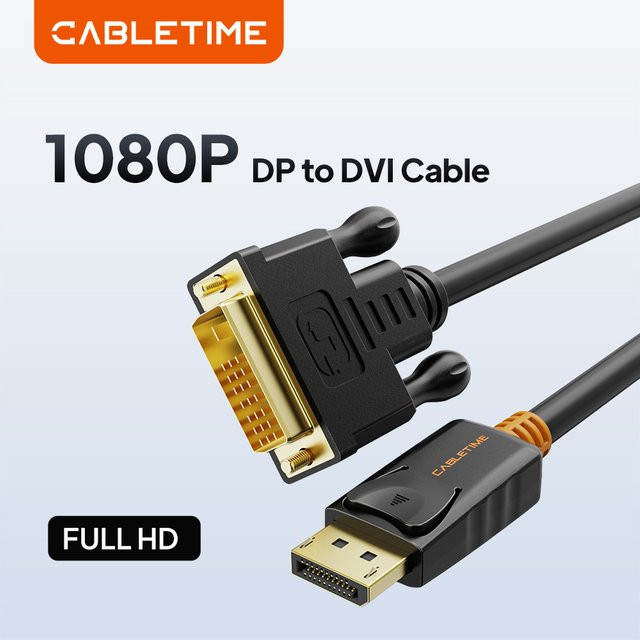 CABLETIME DisplayPort-zu-DVI-Adapterkabel in Schwarz für TV und Monitor - Bild 1