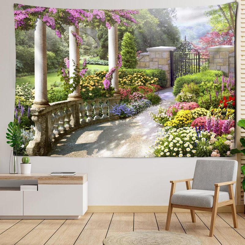 Super Six Wandteppich mit Landschaft und psychedelischem Engel im Bohemian Stil, mehrfarbig, Textil, B/H: 95 x 70 cm - Bild 3