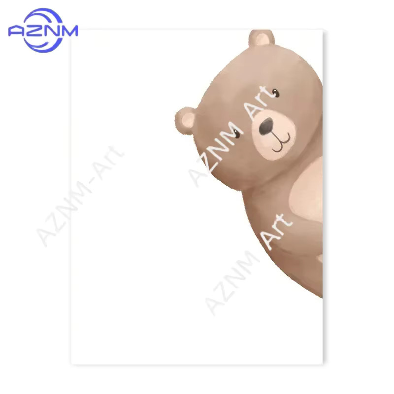 AZNM Waldbären-Poster Set aus Leinwand mit niedlichem Cartoon-Tier-Aufdruck für Kinderzimmer und Babyzimmer, Wanddekoration im skandinavischen Stil - Bild 2