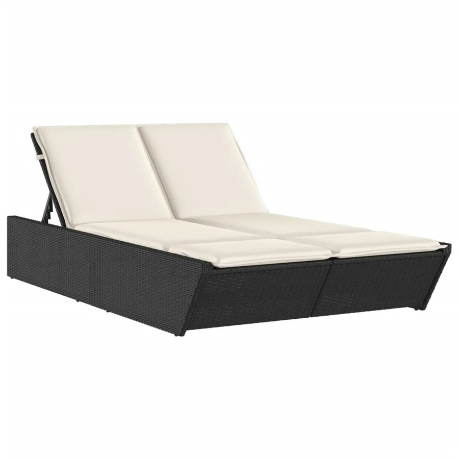 vidaXL Doppel-Sonnenliege aus Poly Rattan in Schwarz mit wetterfesten Kissen und verstellbarer Kopfstütze, B/T/H: 118 x 200 x 50,5/62,5/73,5/83 cm - Bild 2