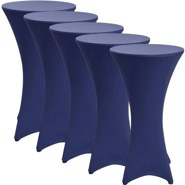 Beautissu Stella Stehtischhusse Blau 5-teiliges Set aus Stretchstoff mit Durchmesser: 80 cm - Bild 1