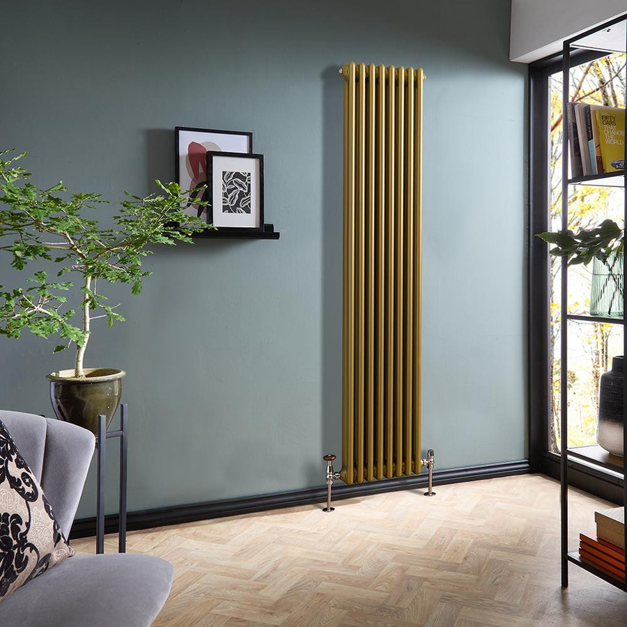HudsonReed Gliederheizkörper 2-säulig vertikal aus Stahl in Gold, Höhe: 180 cm, Breite: 38 cm - Bild 1