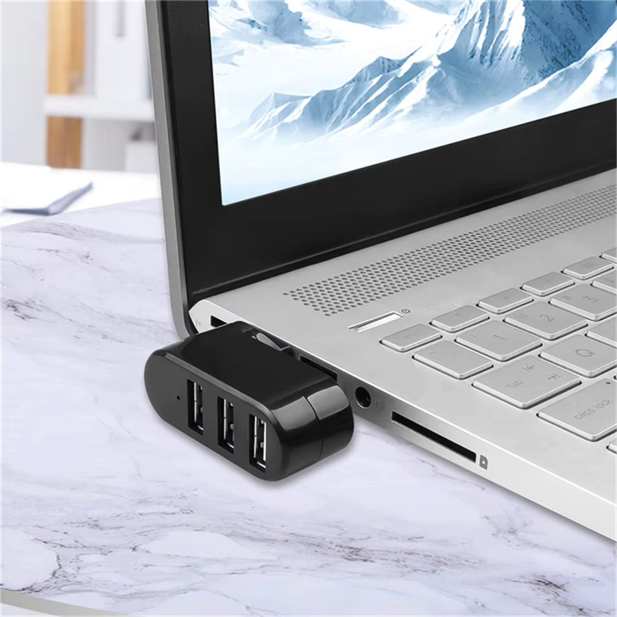 WvvMvv Mini 3-Port USB-Hub mit 180 Grad Drehung, USB 3.0 und 2.0 Multi-Adapter für Laptop, MacBook und PC, Schwarz oder Weiß - Bild 5