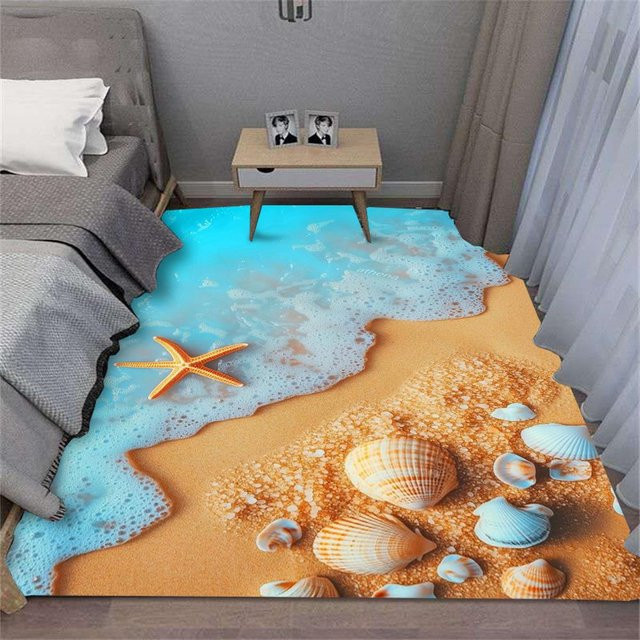 Moderner Wellen Teppich mit Muschel-Design in Multicolour, waschbar und rutschfest, B/T: 80 x 50 cm - Bild 1