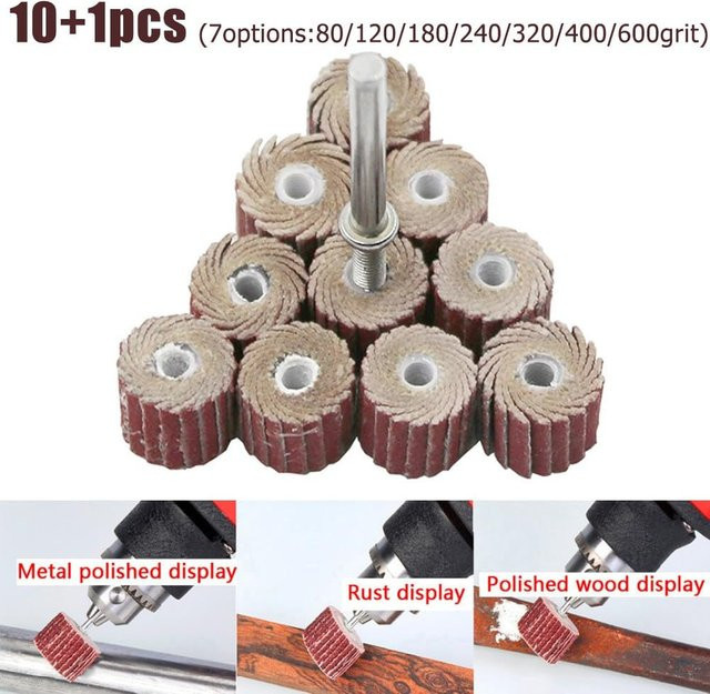 Vibratite Fächerschleifscheiben-Set 11-teilig mit Körnungen 80 bis 600 für Dremel Rotations-Schleifwerkzeuge, B/H/T: 1,0 x 1,0 x 0,3 cm - Bild 1