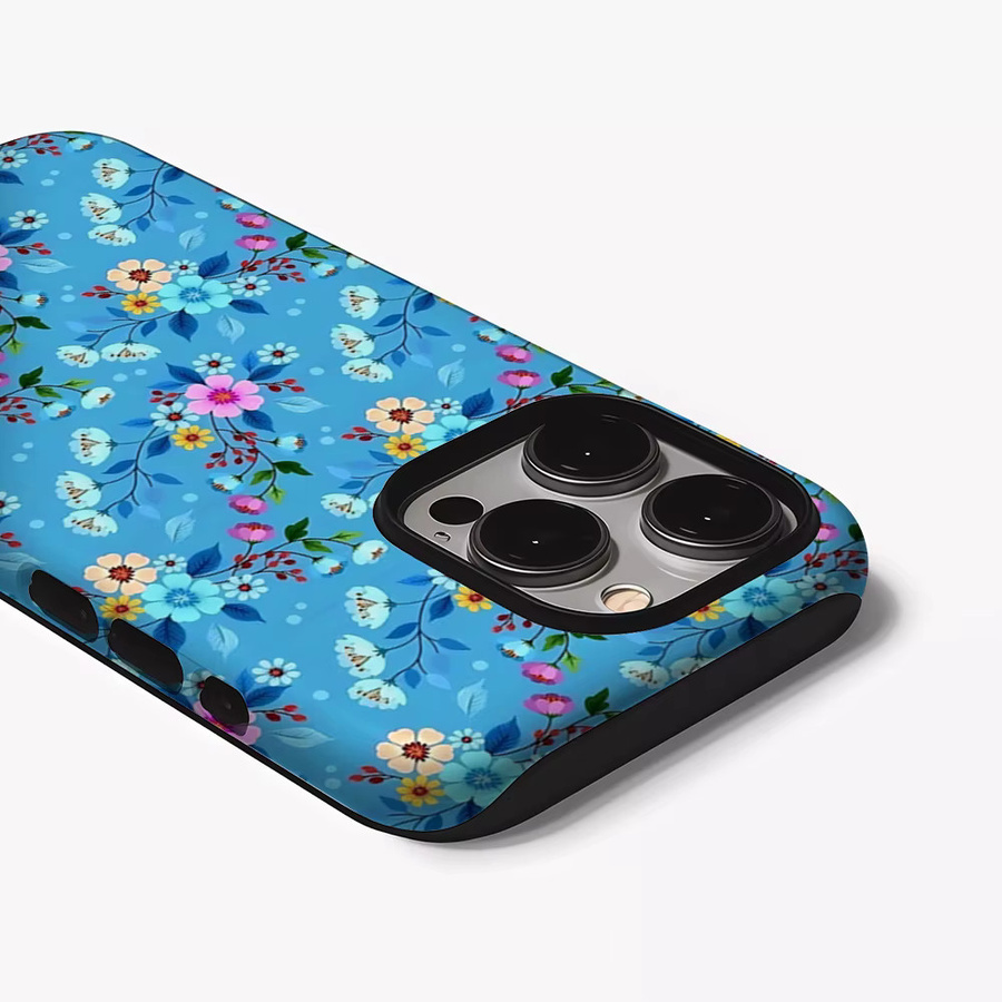 Potdemiel iPhone Hülle mit floralem Design in Himmelblau für iPhone 17 bis iPhone 8 Pro Max Plus mit doppellagiger Rückseite - Bild 3