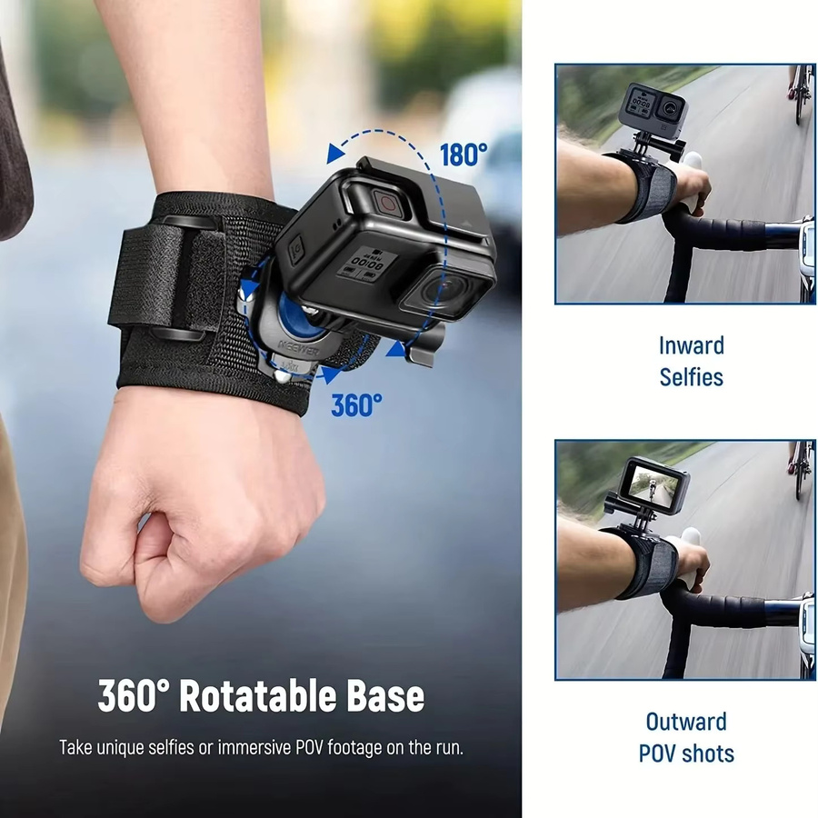 360-Grad-Drehbare Handgelenk- und Armbandhalterung für GoPro Hero 10 9 8 5, Xiaomi Yi 4K und SJ4000 in Schwarz - Bild 3