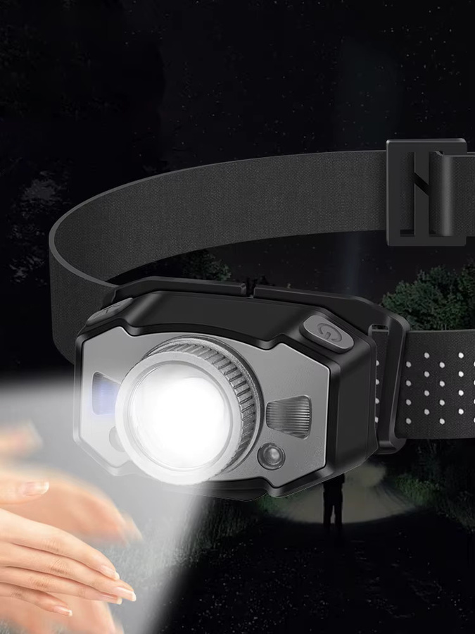 BORUiT B33 LED Mini-Stirnlampe mit Bewegungsmelder, USB wiederaufladbar, mit rotem Licht und Zoom-Funktion, Schwarz - Bild 5