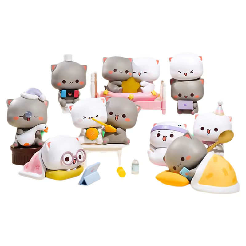 Süße Katzen-Serie Blindbox Set mit 4 Überraschungsfiguren aus Kunststoff, mehrfarbige Mini-Puppen zur Schreibtisch-Dekoration - Bild 4