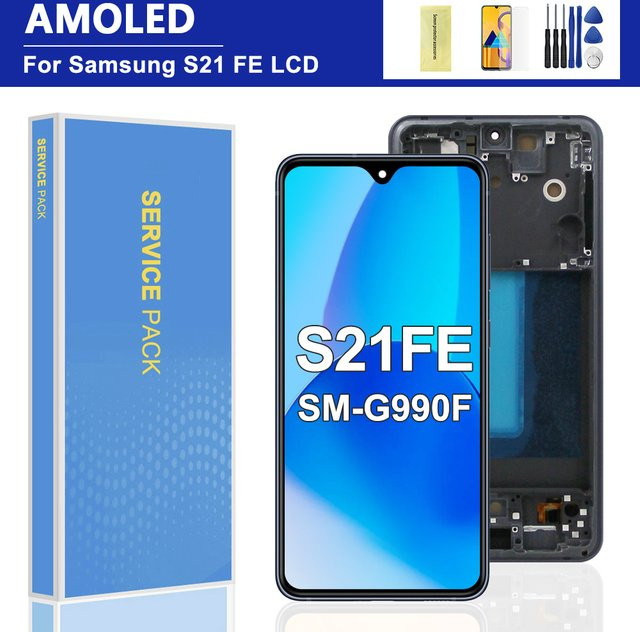 Samsung S21 FE AMOLED Display LCD Touch Screen Digitizer Montage mit Rahmen in Schwarz für G990B SM-G990U Reparatur-Set - Bild 1